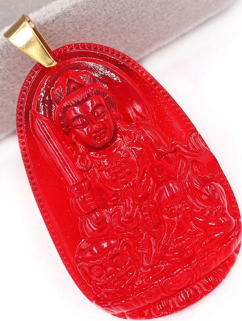 Dây chuyền mặt Văn Thù Bồ Tát Pha Lê Đỏ size nhỏ 3cm - phật bản mệnh tuổi Mão
