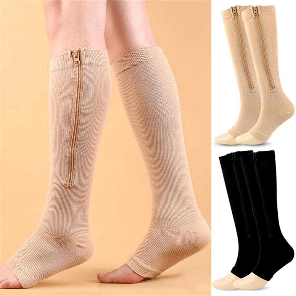 1 cặp khóa kéo khóa khóa khóa khóa kéo khóa Zipper khóa hỗ trợ chân chuyên nghiệp Tất áp lực Vớ thể thao với zip Color: Black Size: S M