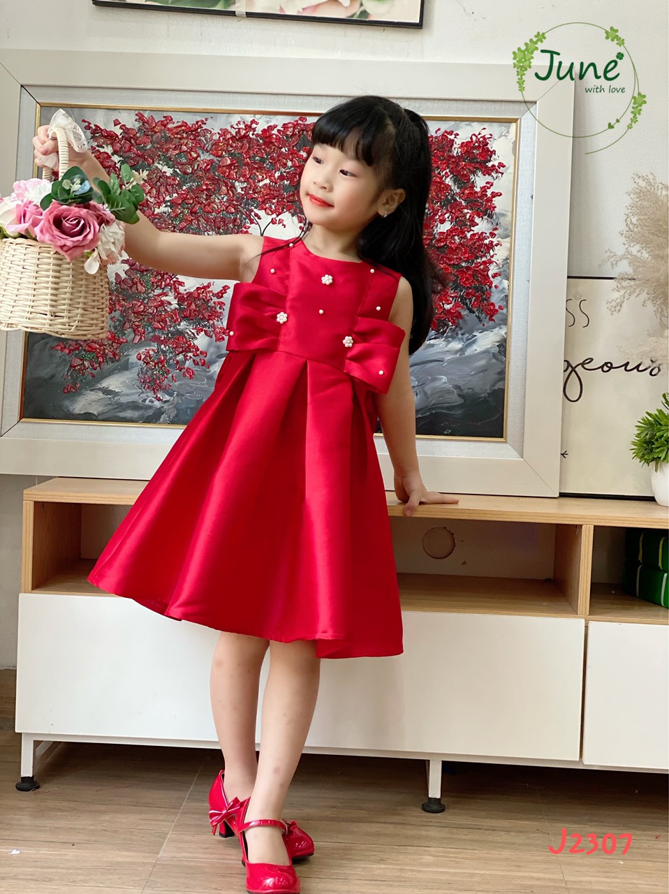 ĐẦM ĐỎ KẾT HOA CÚC ĐIỆU ĐÀ