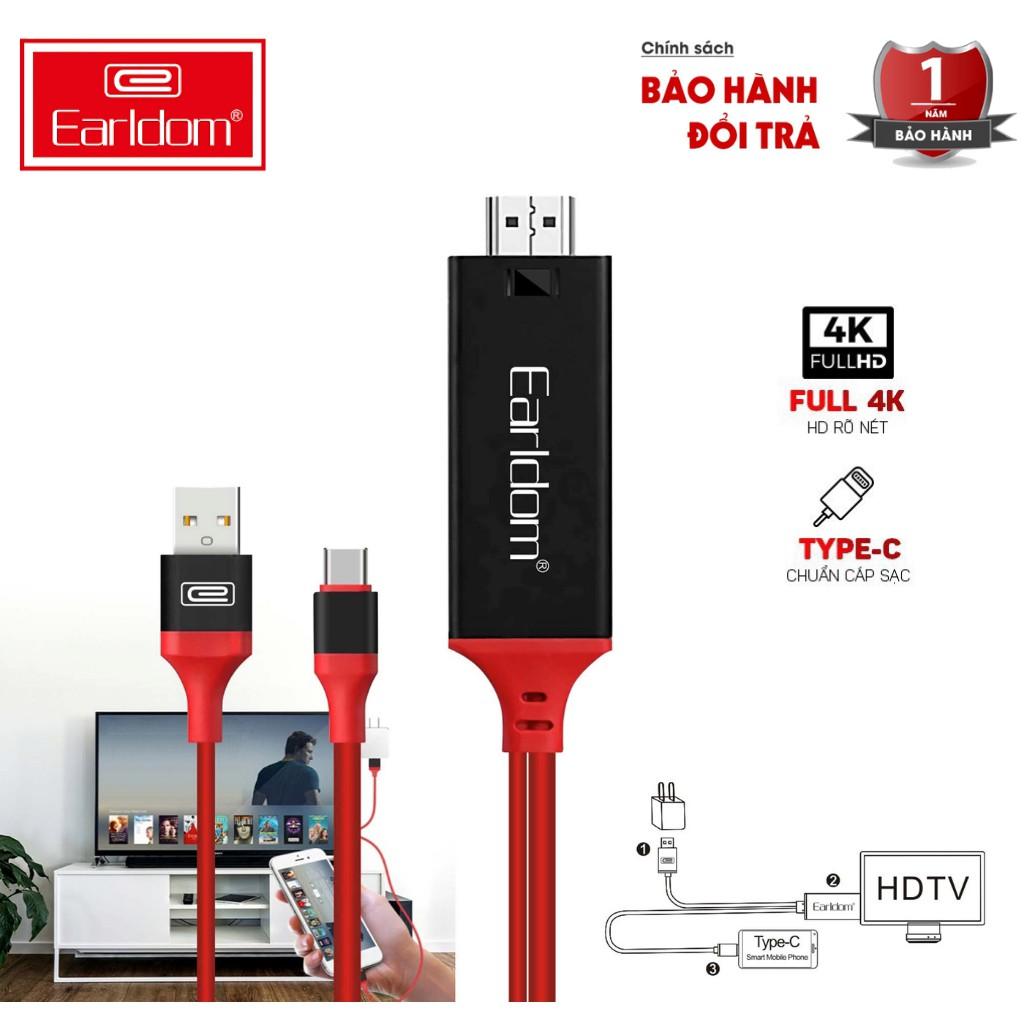 Dây Cáp HDMI Earldom WS8C Type C USB 2m Loại Dẹt tivi, chơi game, máy chiếu, chuẩn full HD Hàng Chính Hãng