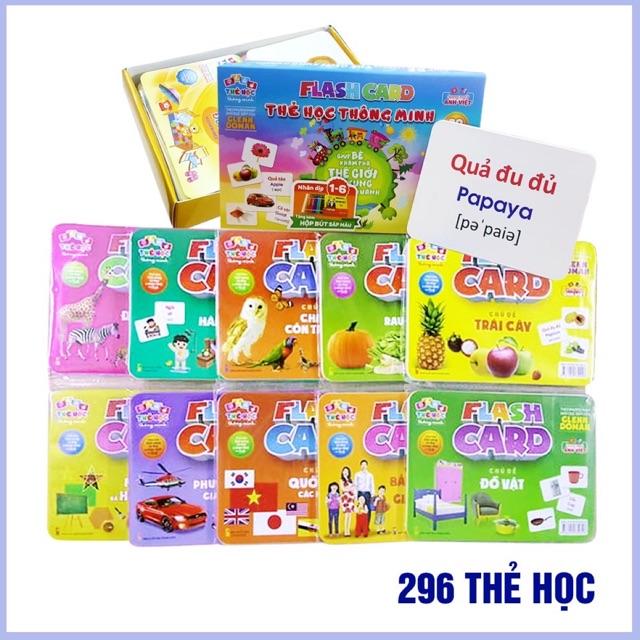 Bộ thẻ học thông minh loại TO 296 thẻ song ngữ với 20 chủ đề