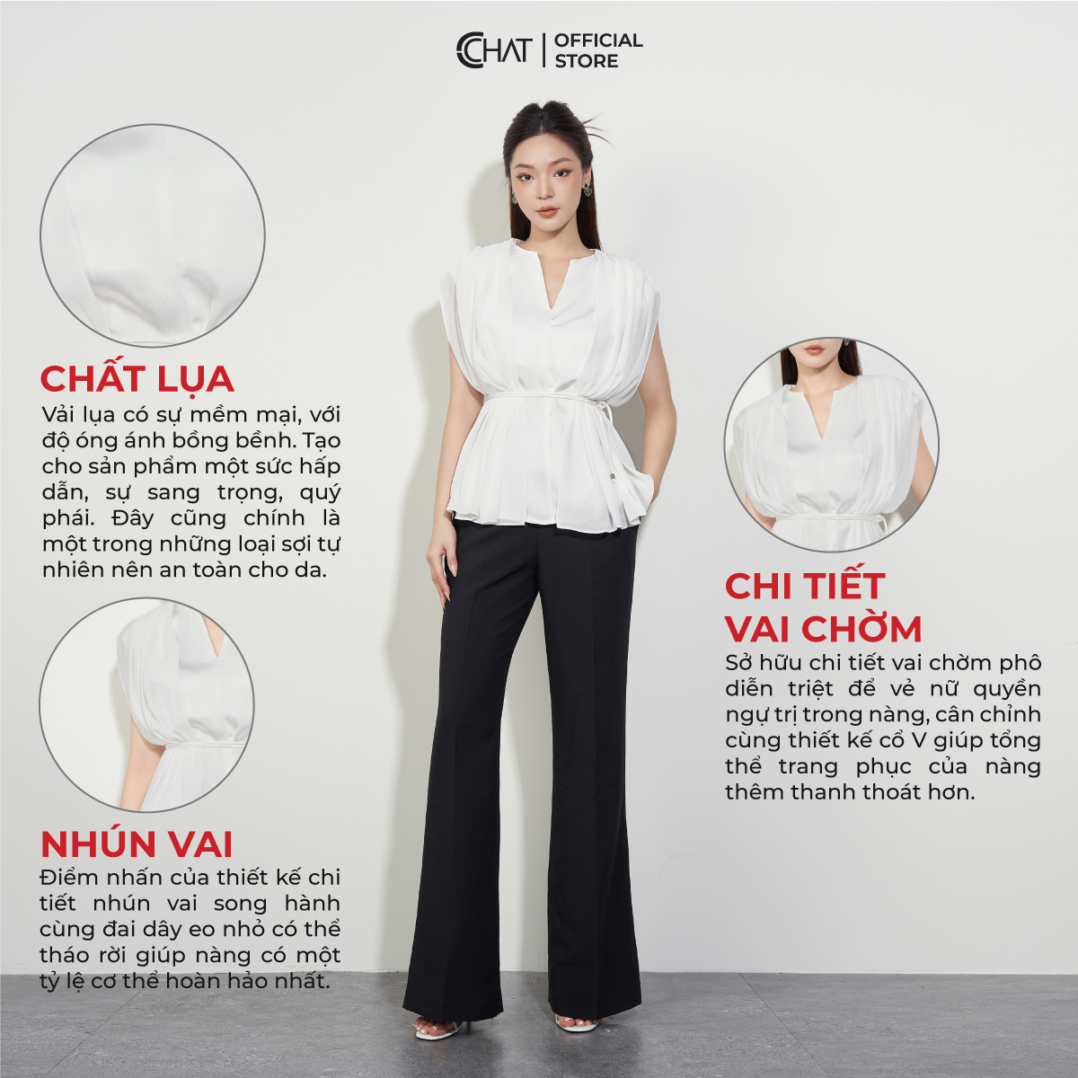 Hình ảnh Áo Kiểu Nữ  Chờm Vai Phối Voan Chất Lụa Cao Cấp 53ASL8001OT