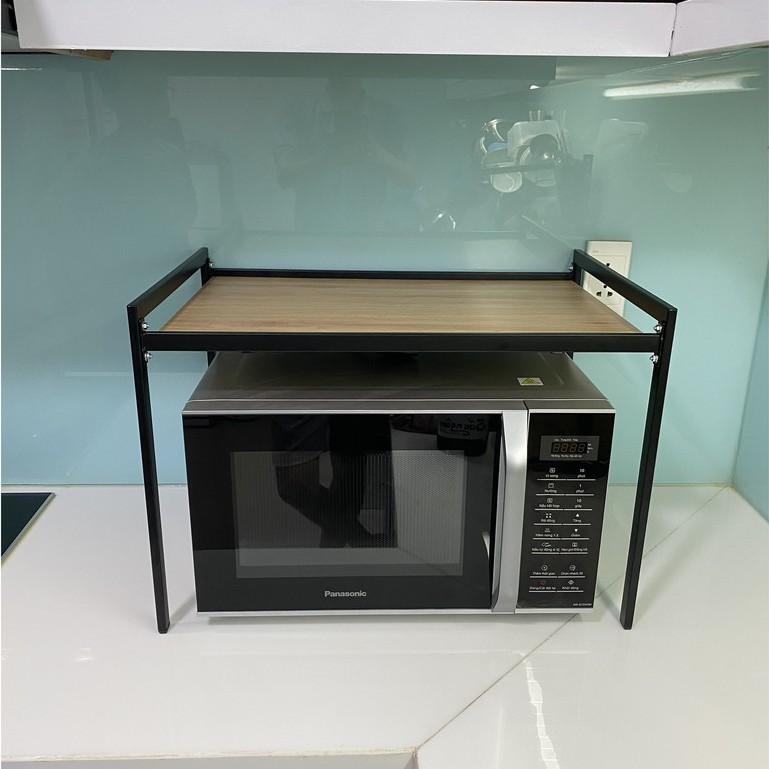 Kệ Lò Vi Sóng Đa Năng Thép Cacbon Sơn Đen Tĩnh Điện Mặt Gỗ MDF Phủ Melamine KVS2T