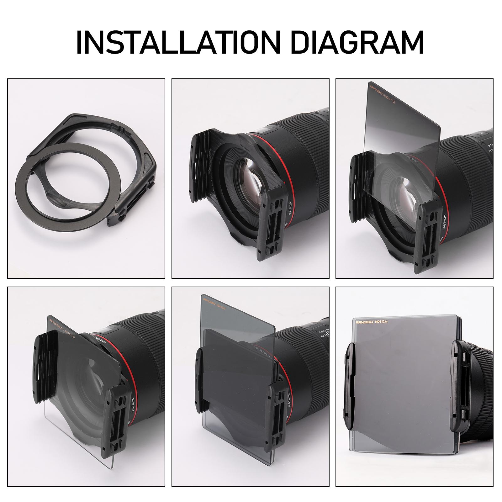 Square Neutral Density Filter Kit ND2+4+8+16 Filter Set with Ring-Adapter and Filter Holder Camera Photography Accessory