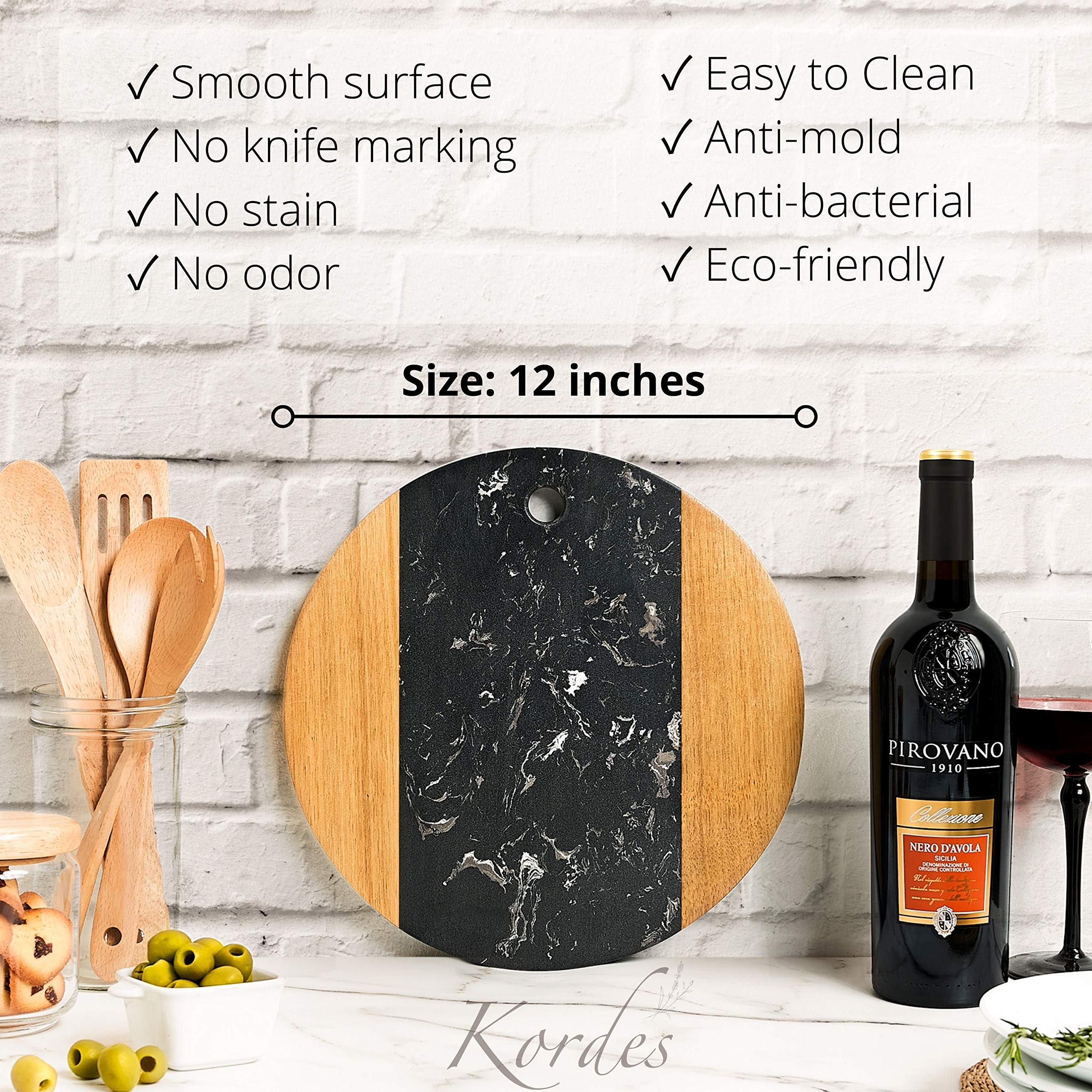 Thớt bằng đá cẩm thạch 12inch Marble Cheese Board with Acacia Wood Accent