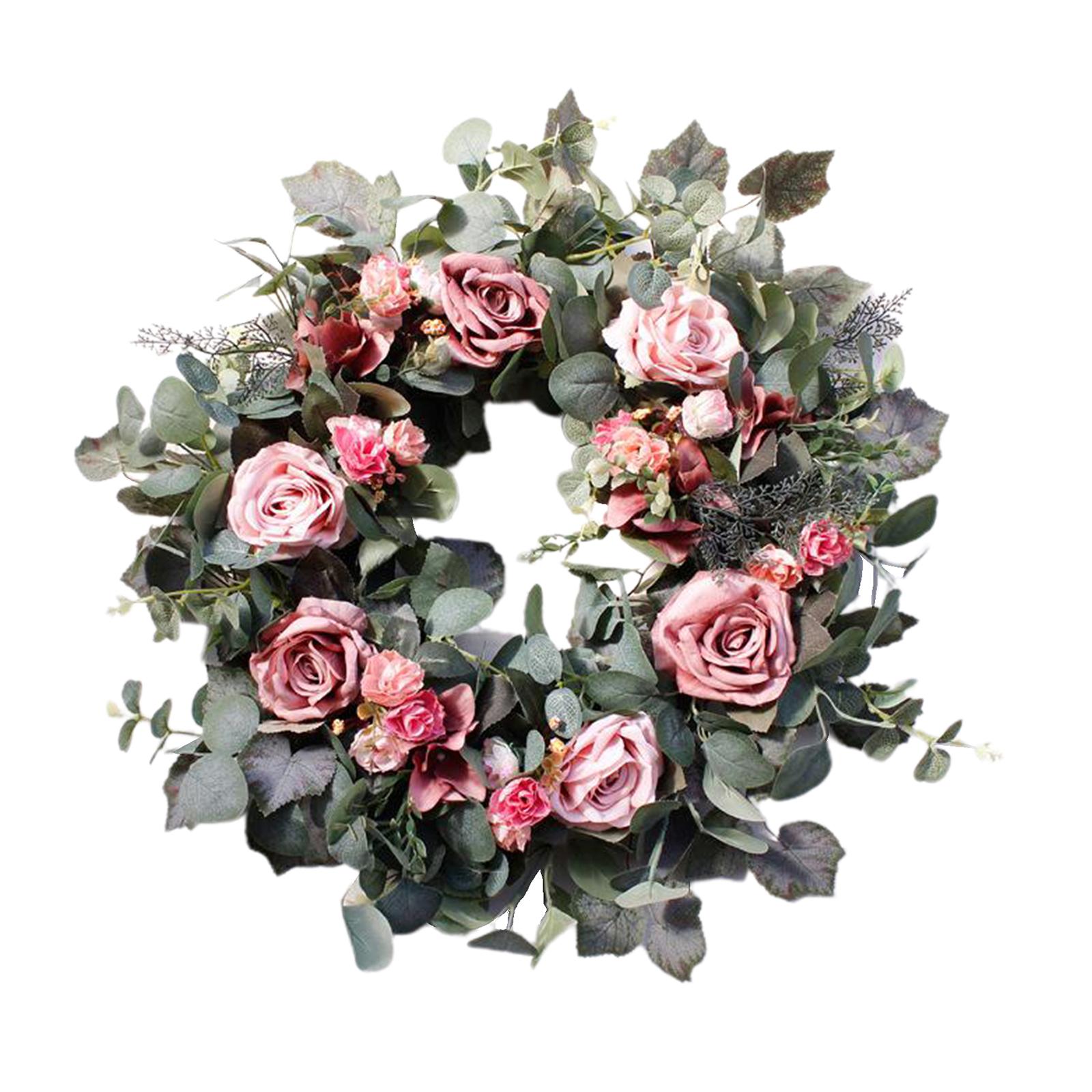 Flower Wreath Handmade Pink Floral Wreath Artificial Spring Garland Wreath for Front Door Wall Window Holiday Festival Wedding Party Home Decor 56cm