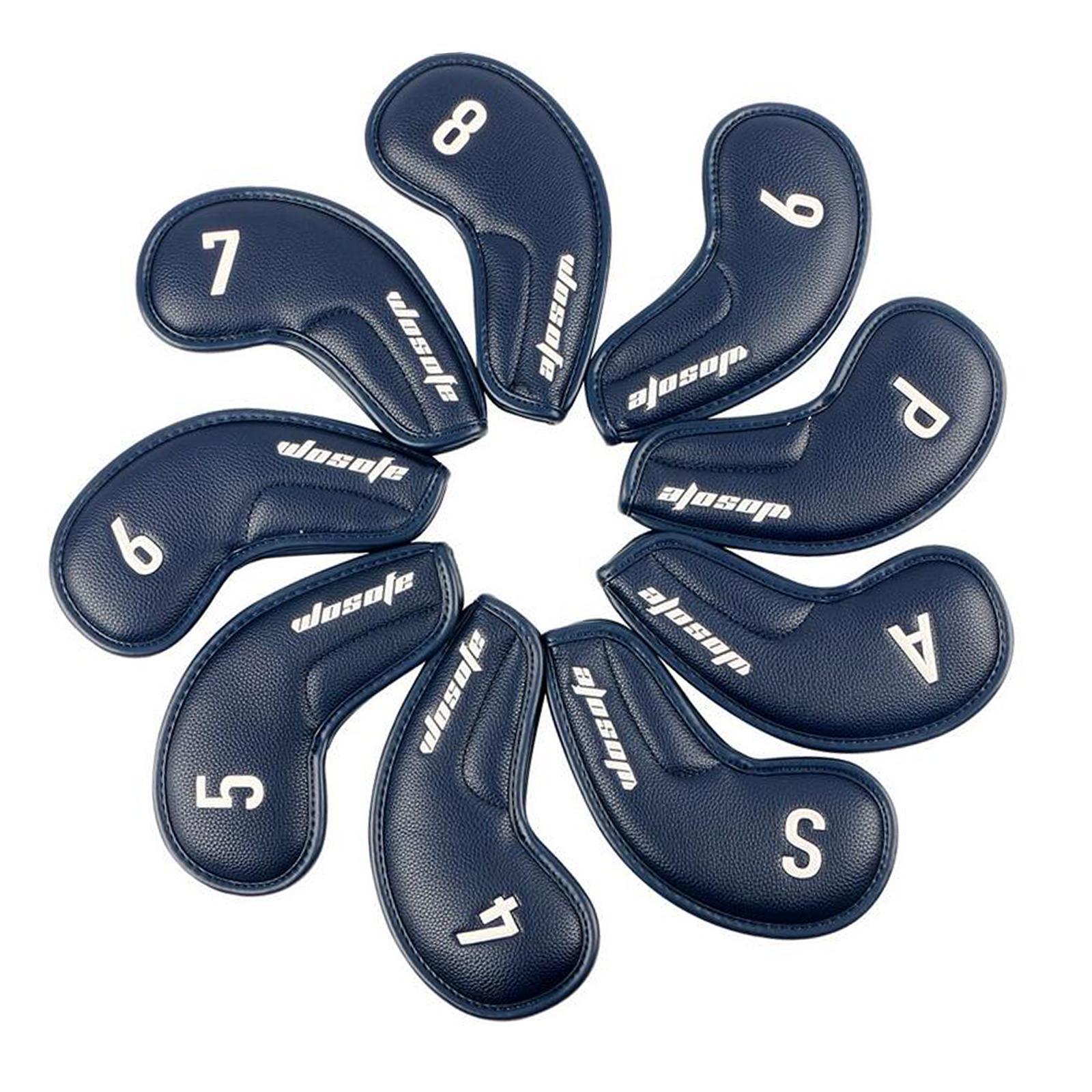9Pcs Golf Iron Covers Set Golf Club Headcovers PU Leather Embroidered Number Protective Cover Golf Clubs Case Protector for Beginner Golfers