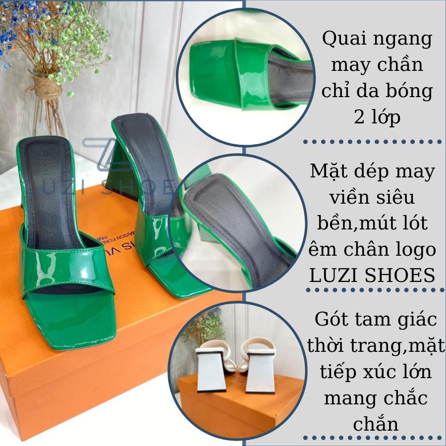 Dép cao gót Luzi, Guốc nữ quai ngang nhún gót tam giác 9cm