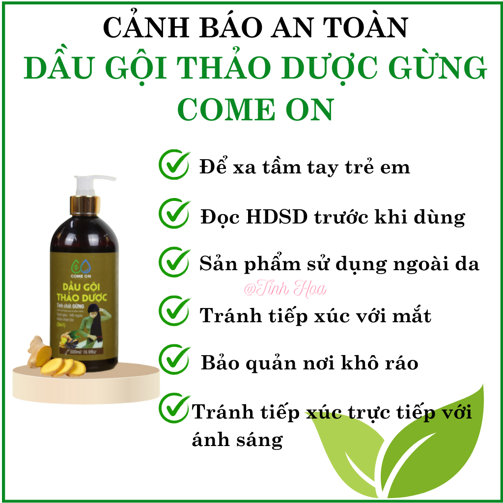 Dầu gội thảo dược gừng Come on chai 500ml, tặng túi thơm cà phê dầu gội thảo dược dưỡng tóc khỏe, sạch gàu, kích thích mọc tóc