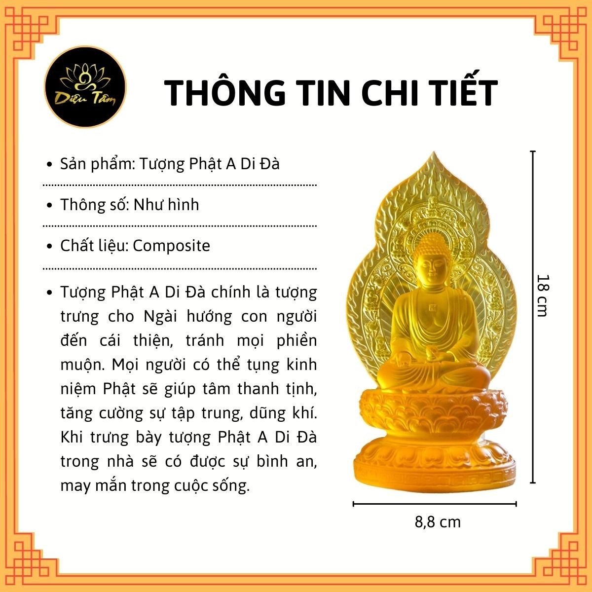 Tượng phật A Di Đà tượng ADIDA lưu ly vàng 18cm đồ thờ cúng phong thủy shop Diệu Tâm