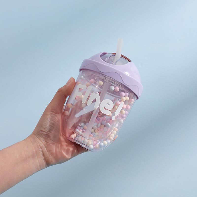 Họa Tiết Hoạt Hình Dễ Thương Ống Hút Nước Bằng Nhựa Di Động Ngoài Trời Trong Suốt Nước Uống Ống Hút Cúp Lượn Bao Da 2 Lớp Trưởng Thành Kid