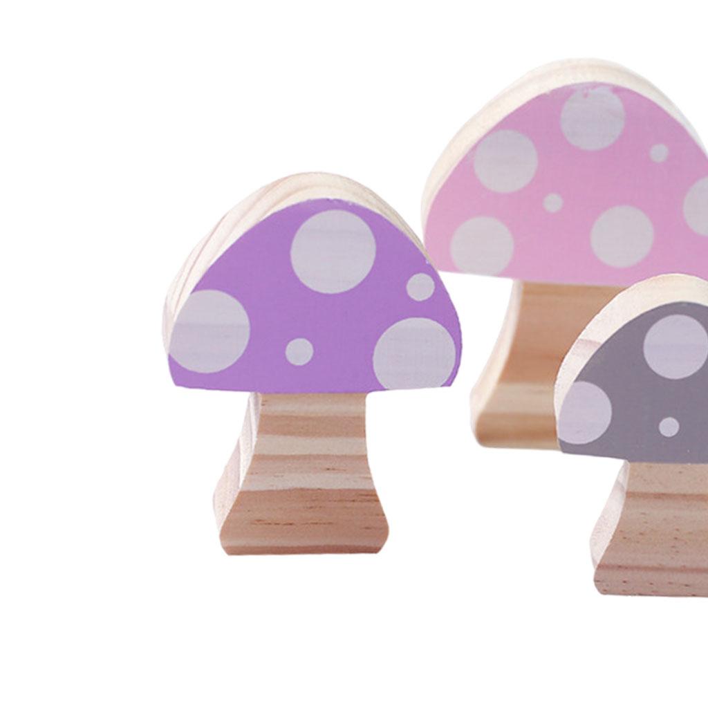 Mushroom Building Blocks Ornaments Toy Room Decor Wooden for Photo Props Pink
