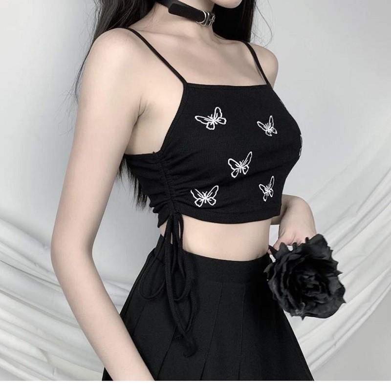 Áo Hai Dây, Áo 2 Dây CROPTOP BODY HÌNH BƯỚM Dây Rút Eo