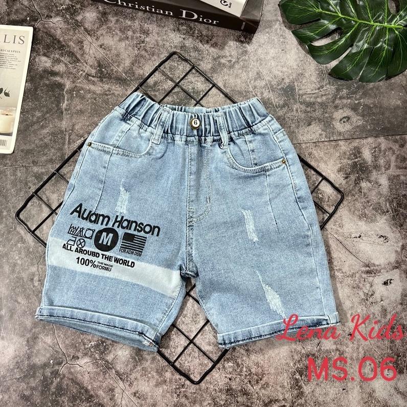 Quần đùi cho bé trai phối đồ phong cách mặc tết size 12-60kg chất jeans co giãn mềm mịn mát