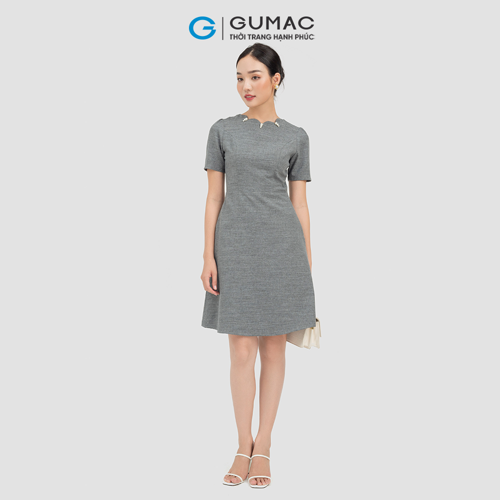 Đầm nữ GUMAC DC07012 form A cổ phối đính ngọc xinh xắn