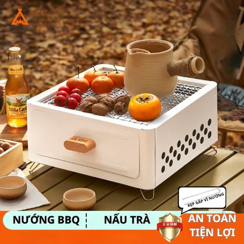 Lò nướng than trắng sữa hoa cao cấp Suncojia chất liệu thép chịu nhiệt tốt không gỉ, an toàn