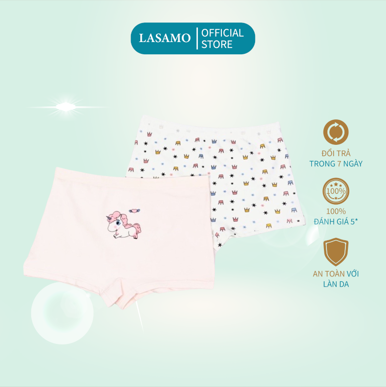 Set 2 chiếc quần chip bé gái, quần lót cho bé gái cotton cao cấp họa tiết Ngựa Pony dễ thương hãng LASAMO mã QLB012