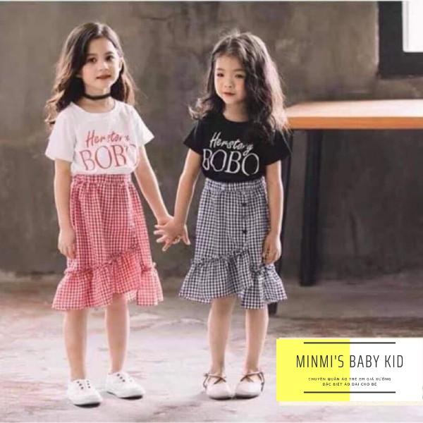 Set Đồ Bé Gái Áo Thun BOHO Kèm Chân Váy Kẻ Phong Cách Hàn Quốc Hàng Thiết Kế QC Cao Cấp NHÃ UYÊN KIDS