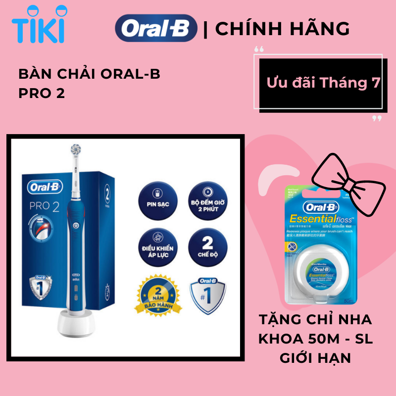 Bàn chải đánh răng điện Oral-B Pro 2 Blue D501.513 - Hàng chính hãng 