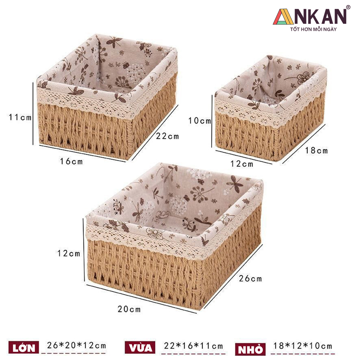 Rổ Mây Đựng Đồ, Giỏ Mây Cắm Hoa ANKAN Thích Hợp Đi Picnic, Đựng Phụ Kiện Chụp Ảnh, Sắp Xếp Đồ Dùng Trong Nhà