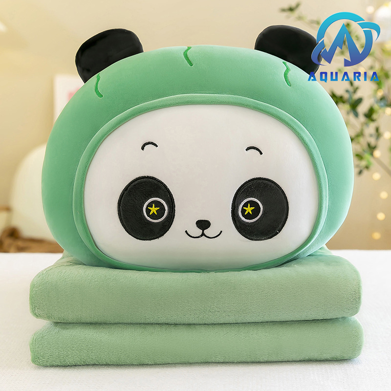 Combo Mền Gối Văn Phòng Đa Năng Tiện Dụng Kèm Chăn 3in1 Gối Đầu Hoặc Ôm Hình Gấu Trúc Mu Xanh Đáng Yêu 35cm