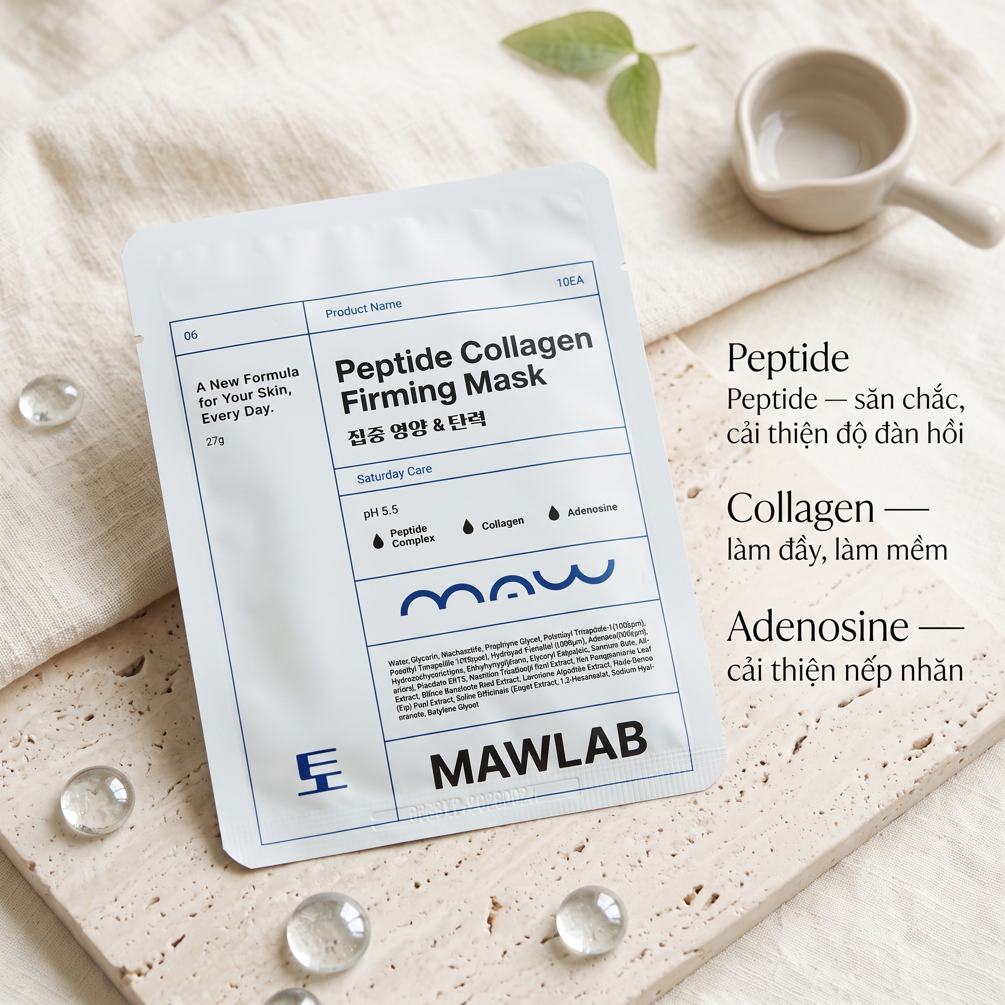 Mặt Nạ Dưỡng Da Săn Chắc MAWLAB PEPTIDE COLLAGEN FIRMING MASK - Hộp 10 Miếng