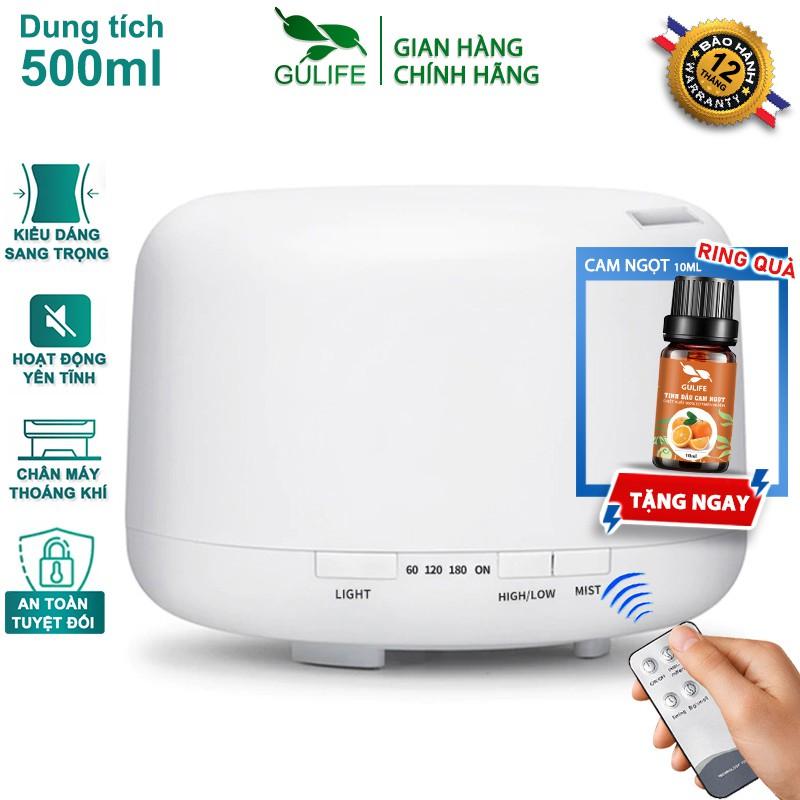 Máy Khuếch Tán Tinh Dầu Phun Sương Tạo Độ Ẩm Trụ Tròn Tặng Remote &amp; Tinh Dầu GULIFE 10ml - GULIFE MKT23