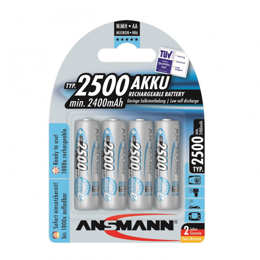 Pin Sạc AA-2500mAh ANSMANN (Vỉ 4 viên) - Hàng Nhập Khẩu