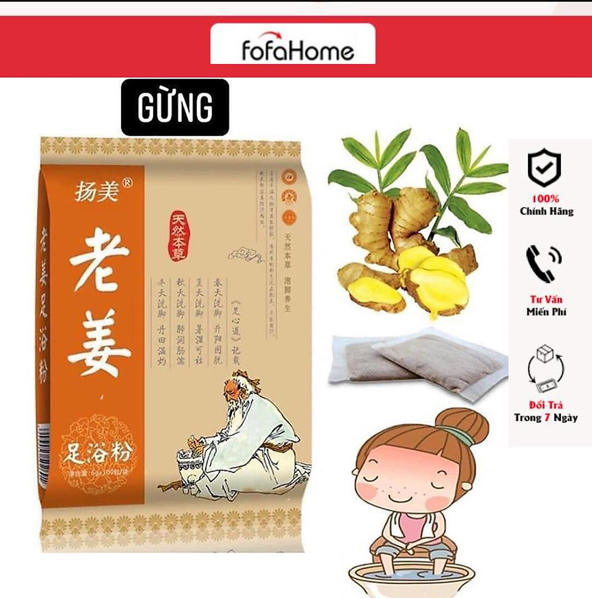 Túi 100 Gói Ngâm Chân Thảo Dược Gừng, Đương Quy, Nghệ Tay, Ngải Cứu Giúp Lưu Thông Máu, Giảm Đau Mỏi