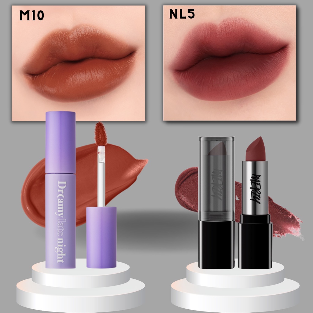 Combo Son kem lì Merzy Dreamy Late Night Mellow Tint 4g + Son Thỏi Lì Merzy Noir Lipstick 3.3g