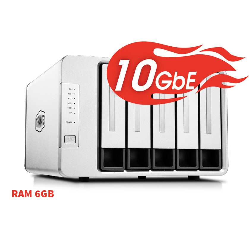 Bộ lưu trữ mạng NAS TerraMaster F5-422, LAN 10Gbps, Intel Quad-Core 1.5GHz, 6GB RAM, 670MB/s, 5 khay ổ cứng RAID 0,1,5,6,10,JBOD,Single - Hàng chính hãng