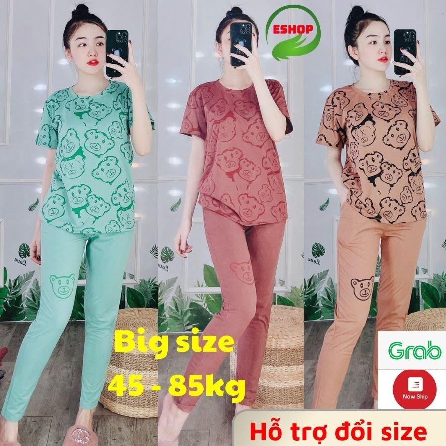 Đồ bộ nữ đồ mặc nhà đồ ngủ thun thể thao bigsize cotton trung niên dễ thương mùa hè quần dài gấu in cao cấp ESHOP DB17