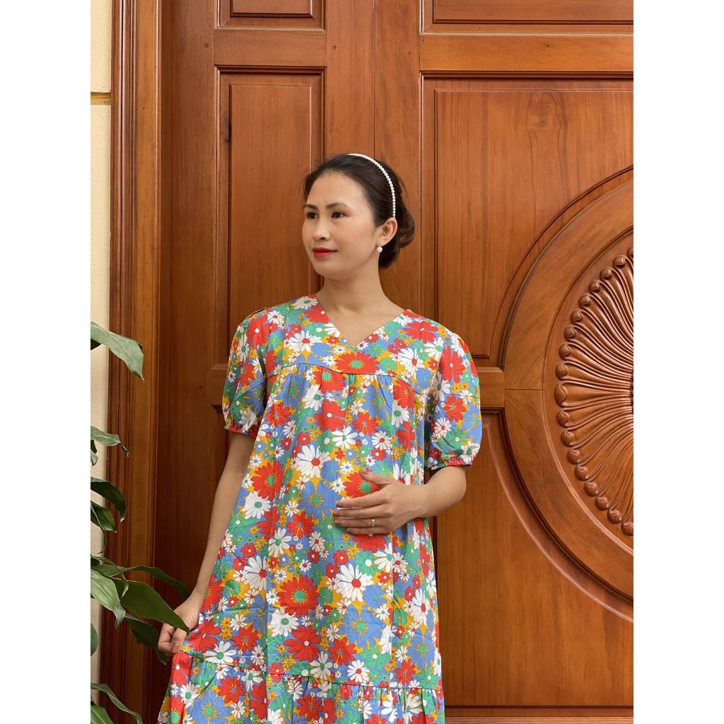 Váy bầu hoa nhí phong cách vintage, đầm bầu thiết kế siêu xinh V271