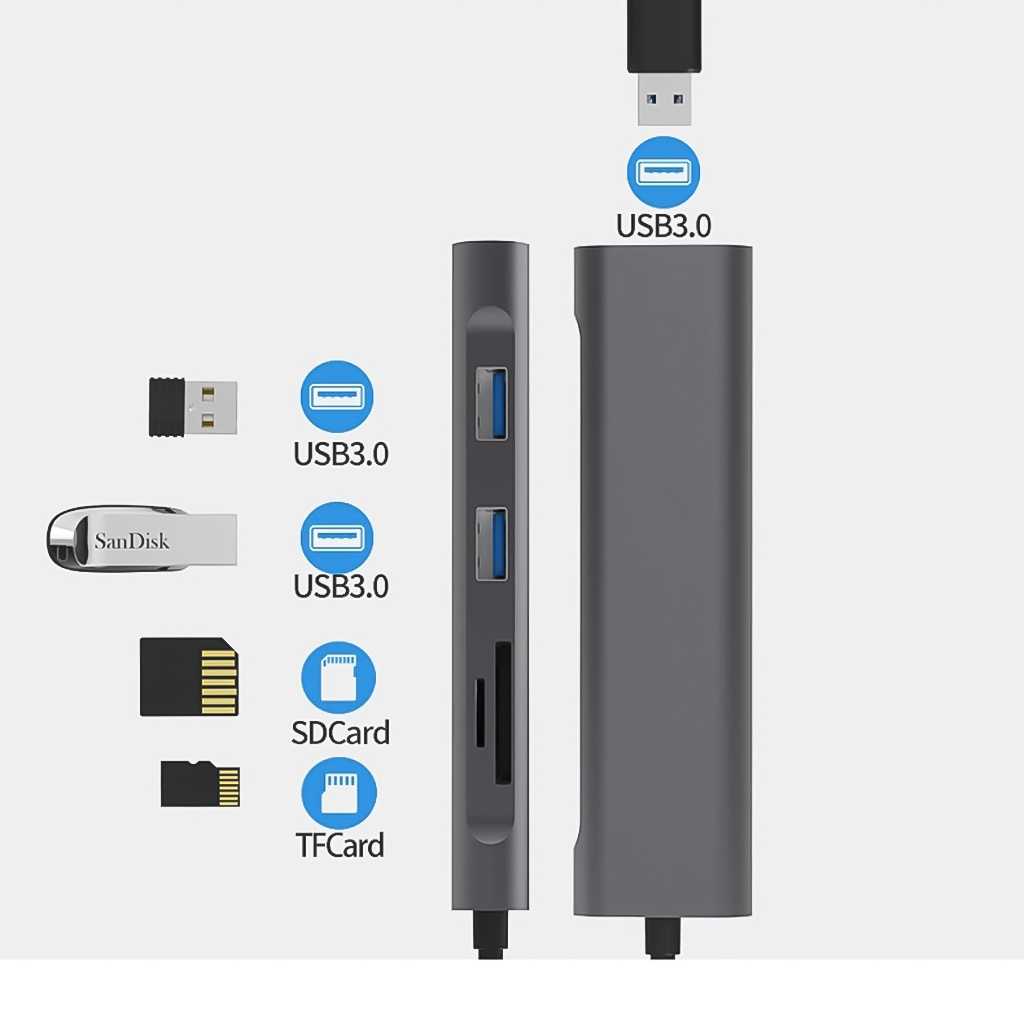Vinetteam Hub USB TYPE-C 8 Cổng HDMI 4K 60Hz/ USB 3.0/ TF/ SD/ RJ45 100Mbps Dành Cho Macbook, PC Và Devices - Hàng Chính Hãng