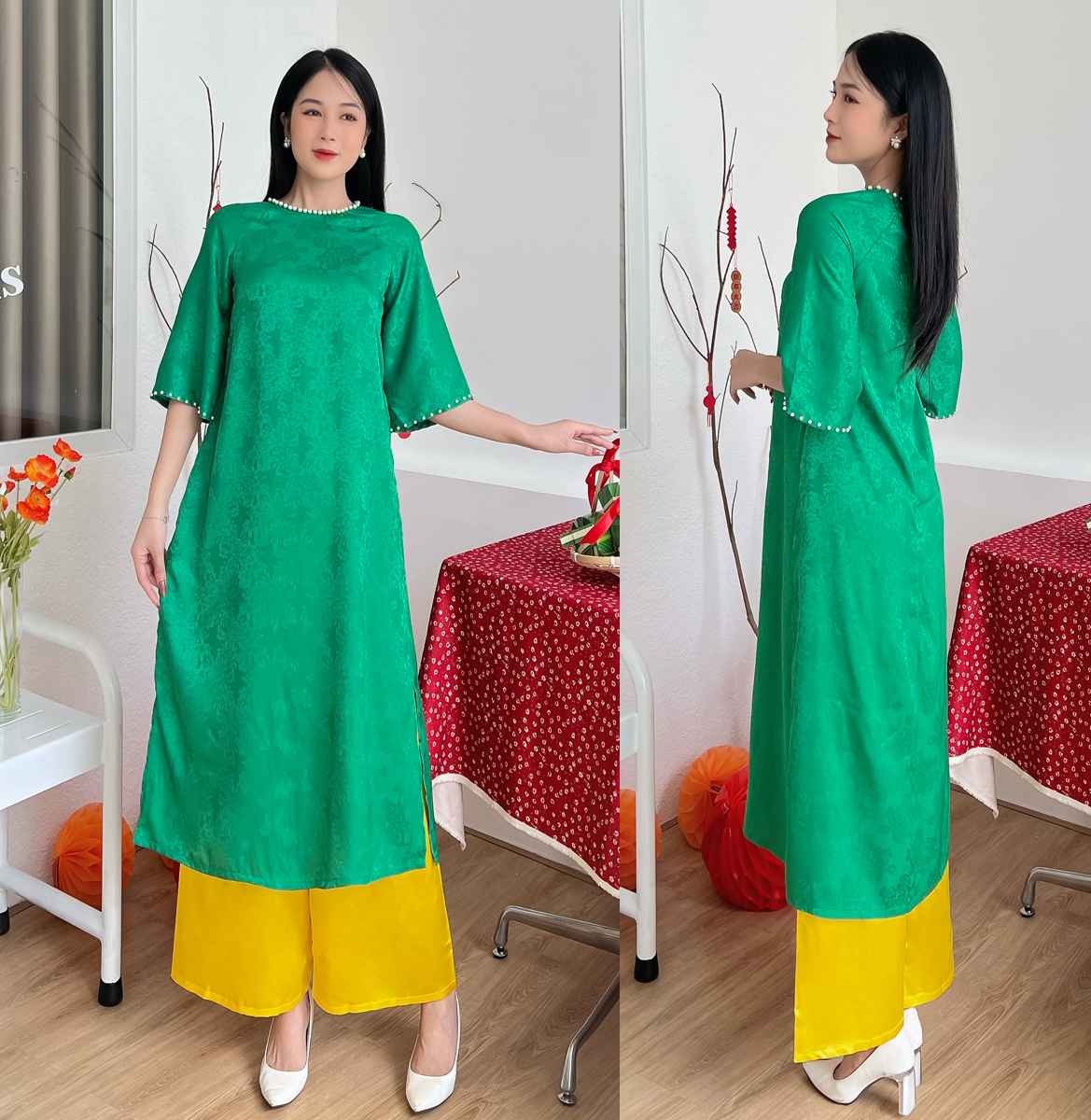 [HCM] Áo dài gấm cách tân cô hai duyên dáng AD036 - KHANH LINH STYLE