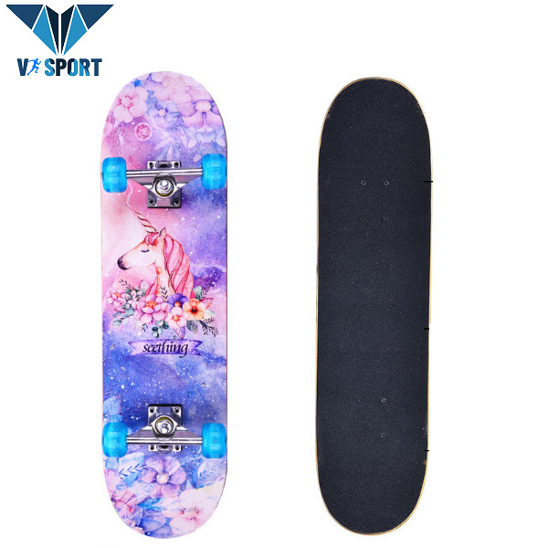 Ván Trượt Skateboard Có Bánh Xe Phát Sáng, Ván Trượt Gỗ Dành Cho Thanh Thiếu Niên - Ván Trượt Trẻ Em 80cm, mặt nhám chống trơn trượt
