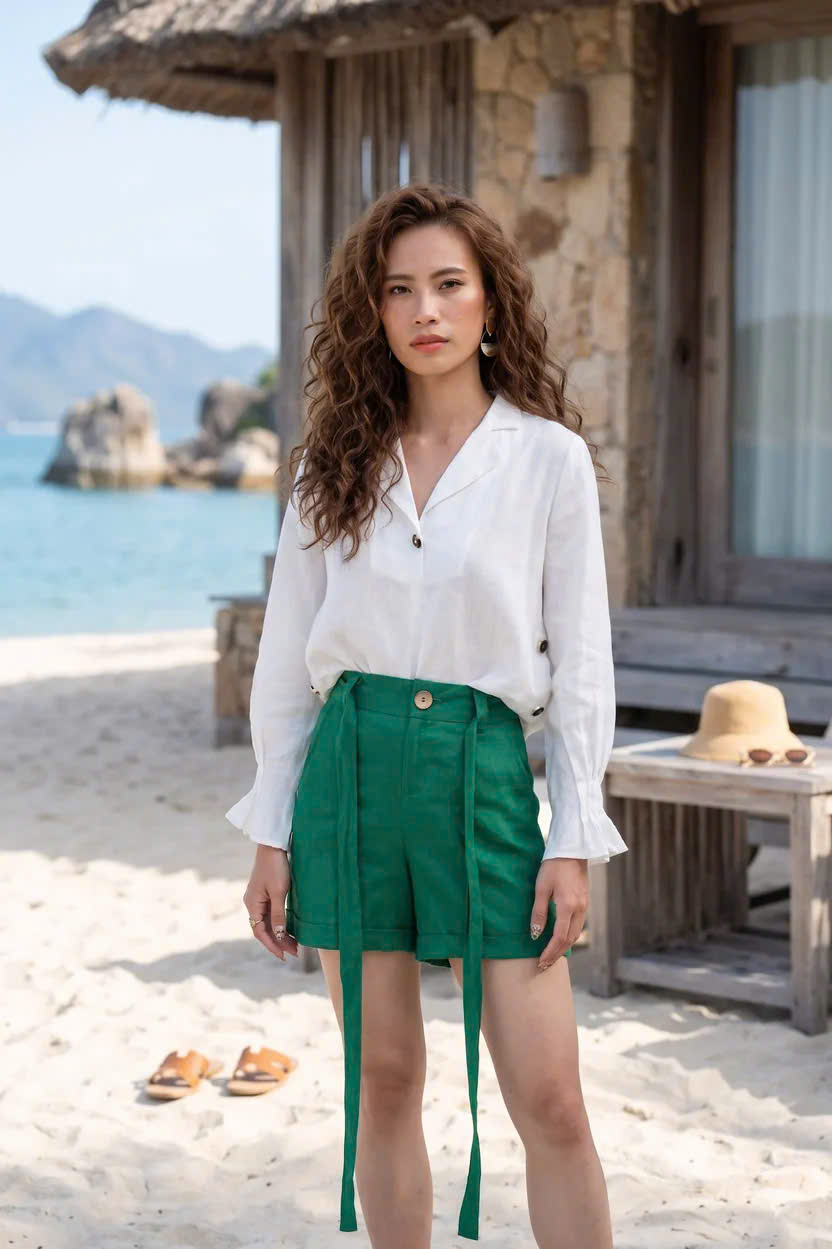 Quần Short Nữ Linen Xanh Lá Pan011 Thời trang Hity