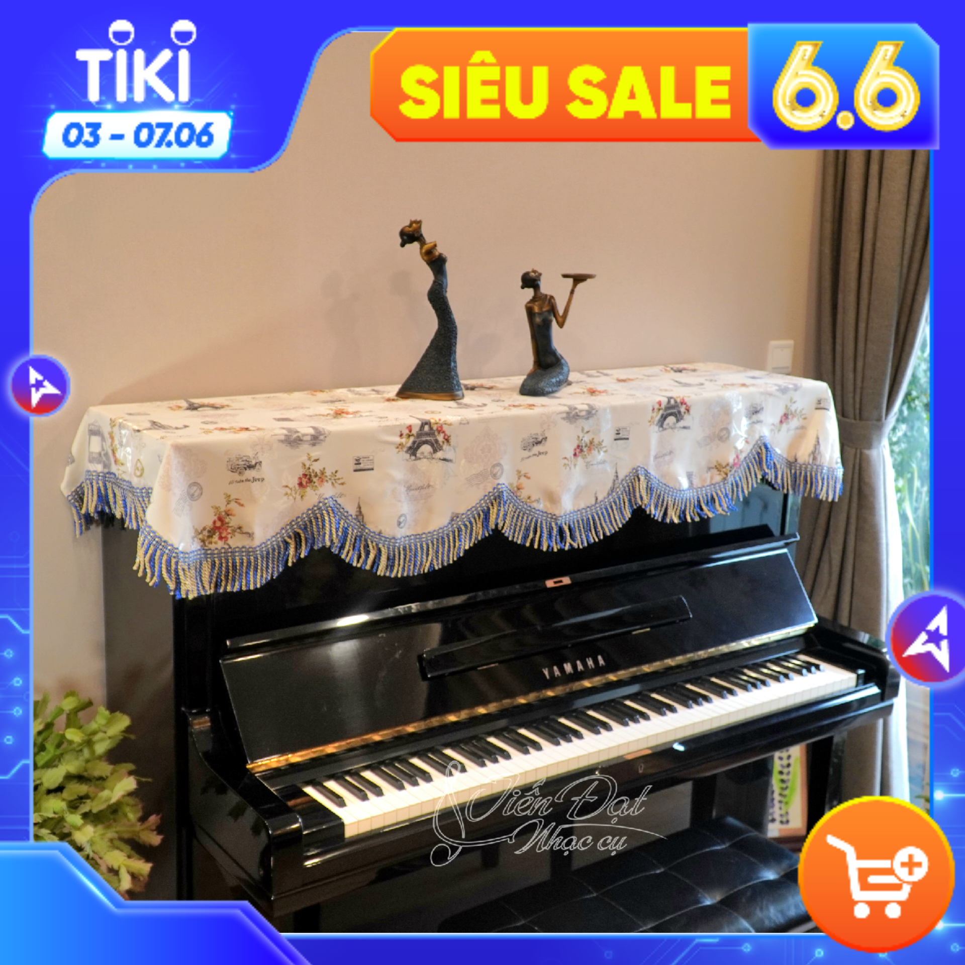 Khăn Phủ Đàn Piano Thêu Họa Tiết Hình Tháp Paris Phối Hoa Nổi Bật KU-13