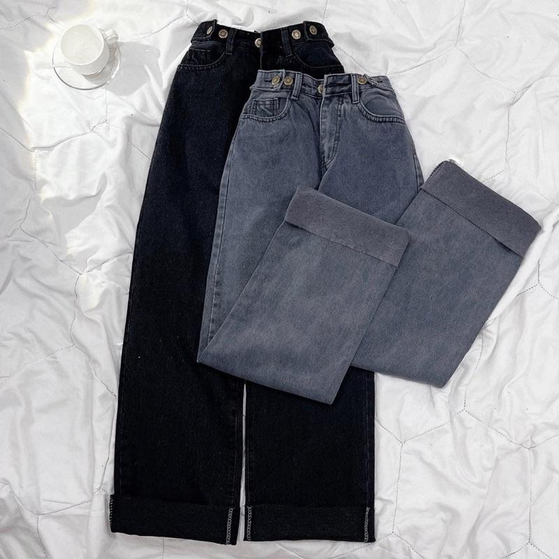Quần jeans nút gài ống rộng có đủ 3 màu _Sẵn