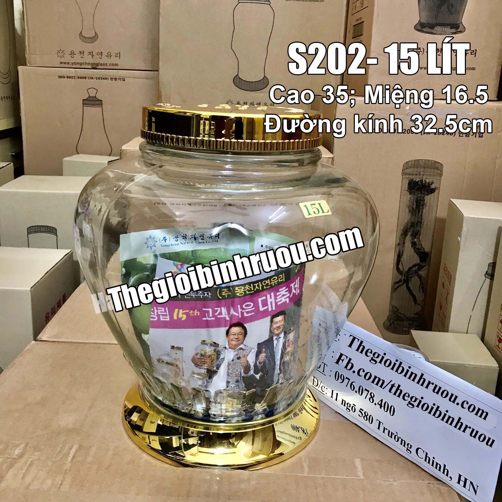 Bình sâm thủy tinh ngâm Hàn Quốc 15 lít táo