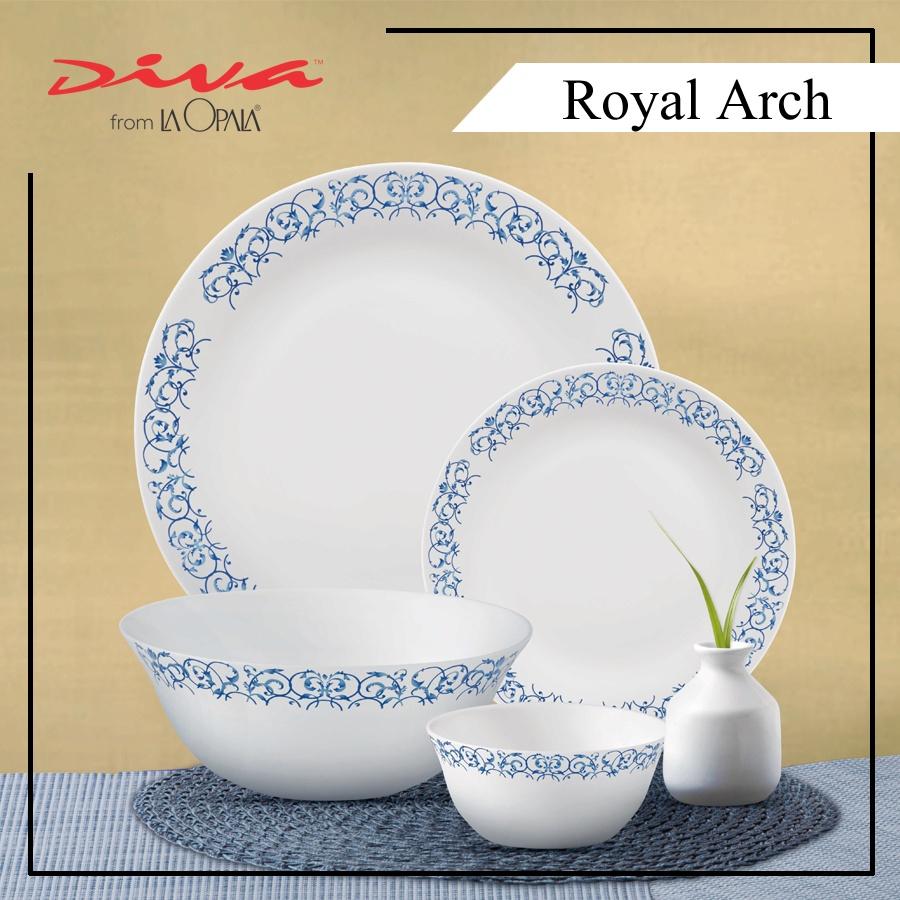 Bộ chén đĩa thủy tinh Diva Ivory R.A 12 món - 10 món (La Opala)