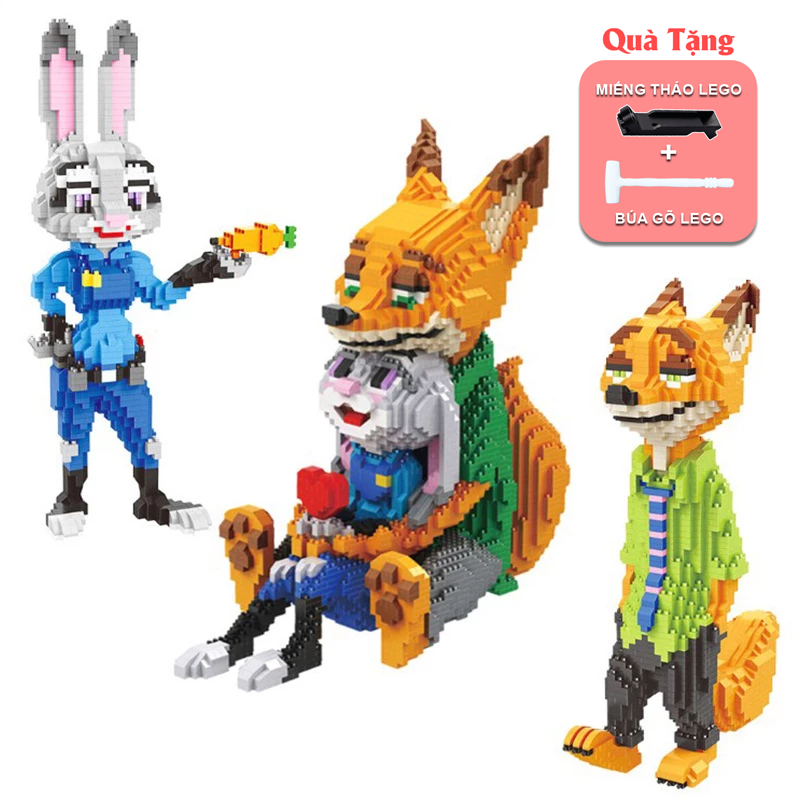 Mô Hình Lắp Ráp Cáo Và Thỏ Zootopia, Mảnh Trơn Cáo Nick Và Thỏ Judy