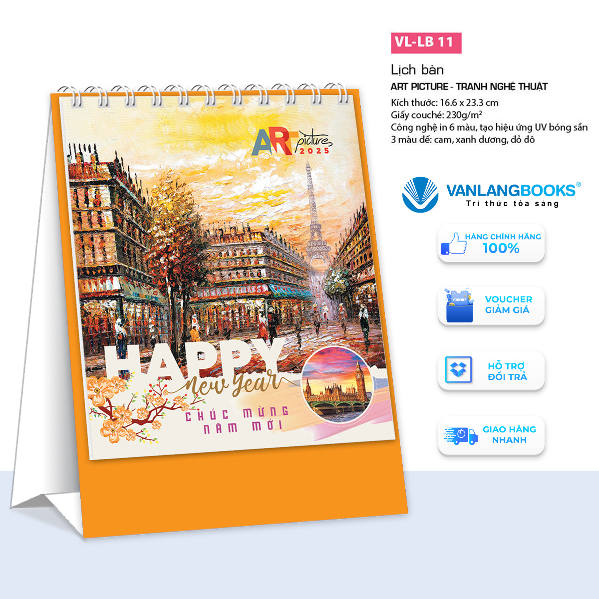 Lịch 2025 Lịch Bàn Đứng - Tranh Nghê Thuật - VLLB11 - Lịch Văn Lang - Cam
