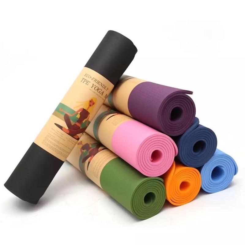 Thảm tập Yoga 2 lớp TPE dày 6mm, thảm tập Gym chống trơn trượt và không thấm mồ hôi