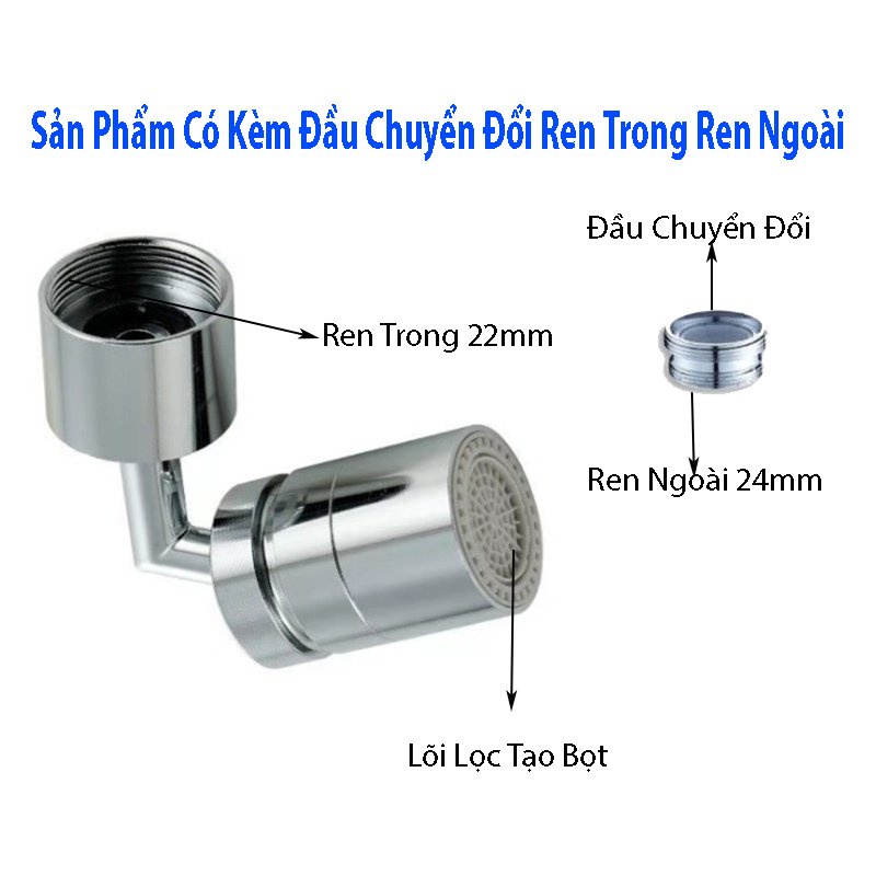 Đầu Vòi Thông Minh Tăng Áp Có thể Xoay Ngược, Đầu nối vòi nước thông minh xoay 720 độ - Vòi nước lắp chậu rửa bát chén lavabo với 2 chế độ nước chảy