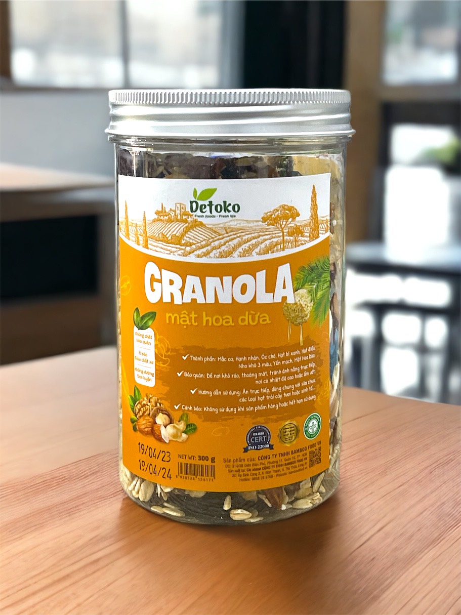 Granola mật hoa dừa siêu hạt Detoko giảm cân không đường tốt cho người ăn kiêng, bà bầu 300G