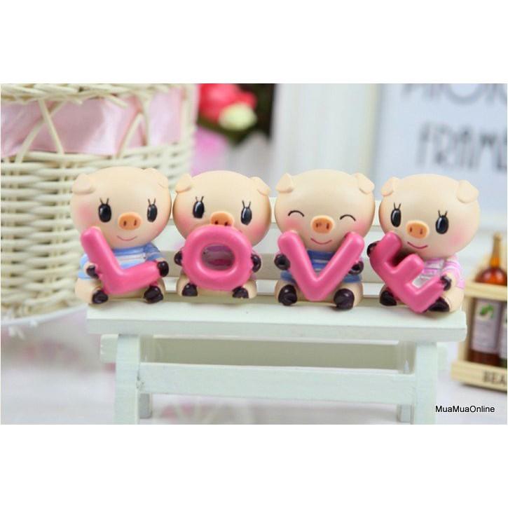 Bộ 4 Tượng Heo Ôm Chữ LOVE