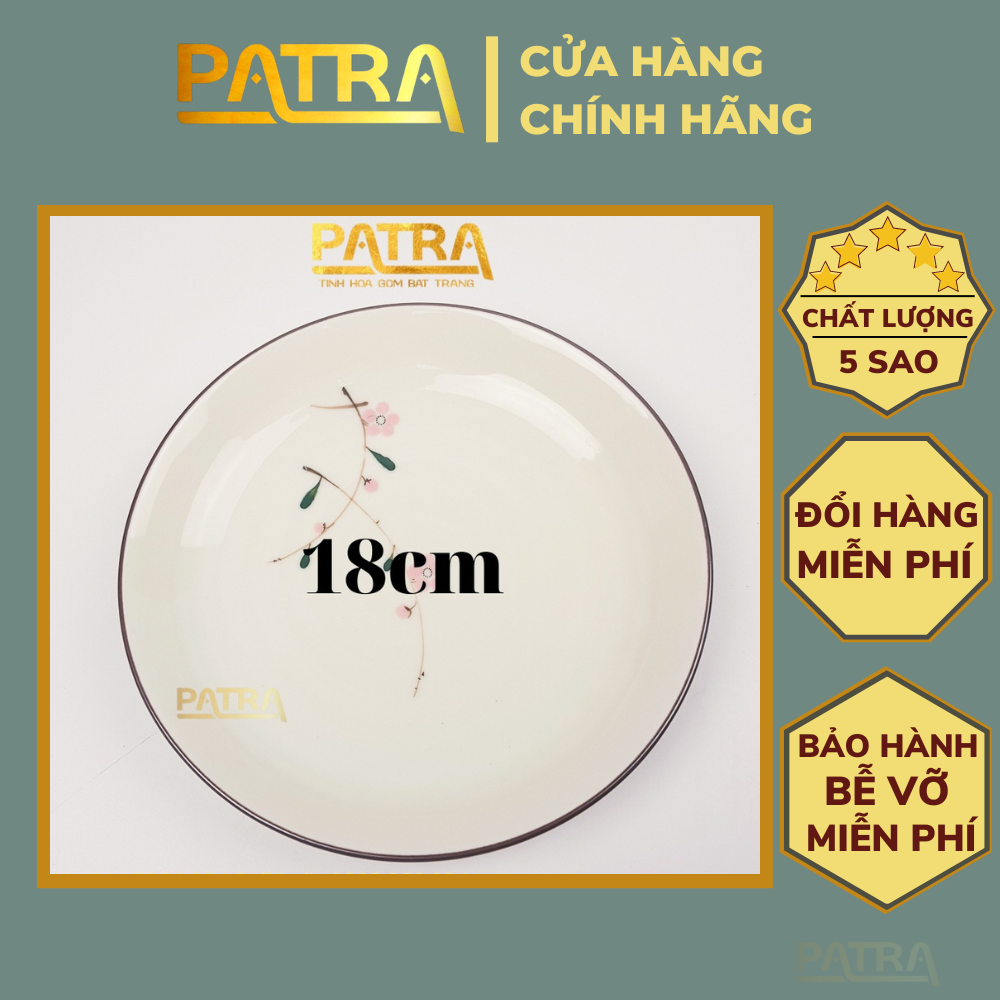 Đĩa sứ Bát Tràng họa tiết đào hồng, đĩa đựng đồ ăn men kem cao cấp chất lượng