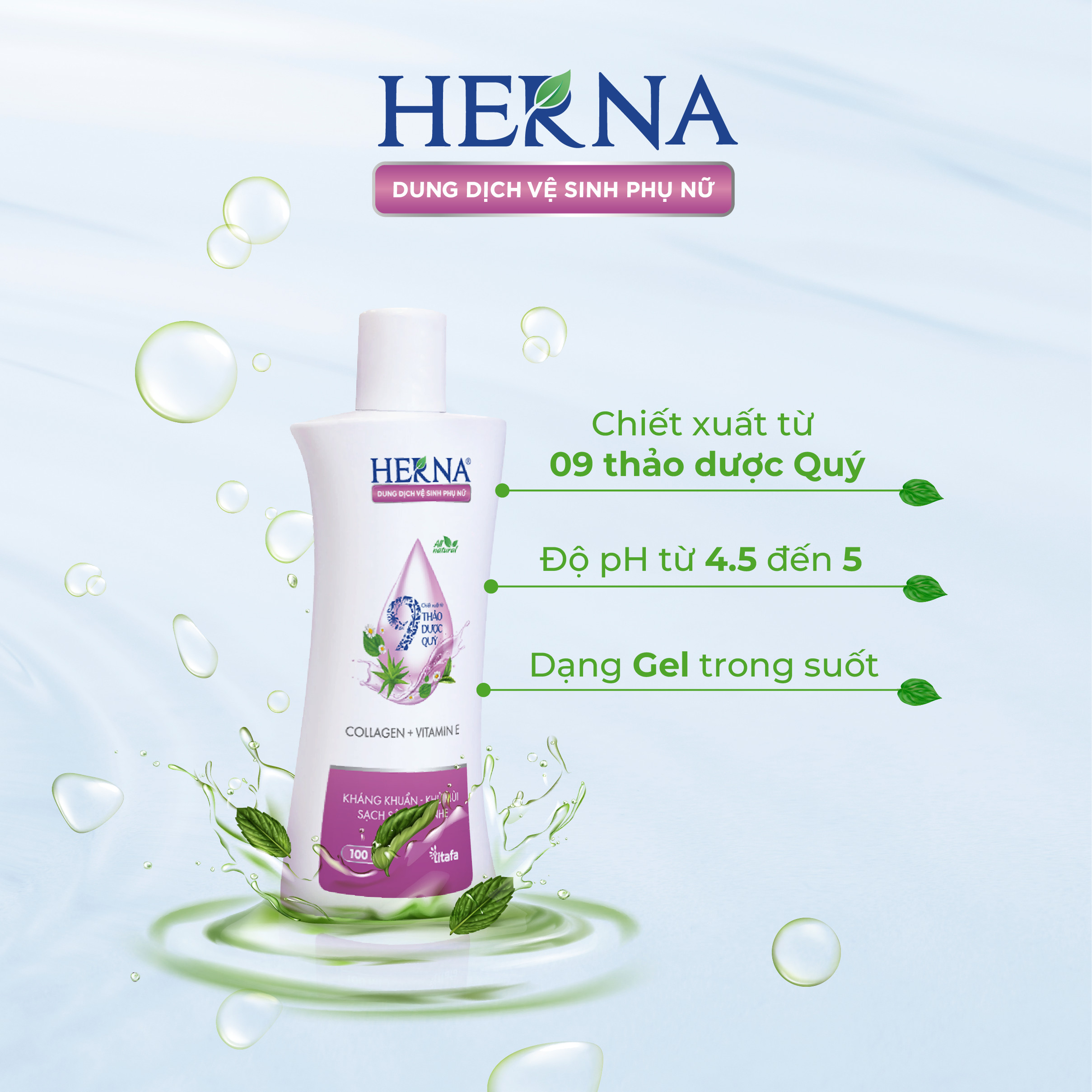 Dung dịch vệ sinh phụ nữ Herna (100ml) - Kháng khuẩn - Khử Mùi - Sạch Sâu - Dịu Nhẹ