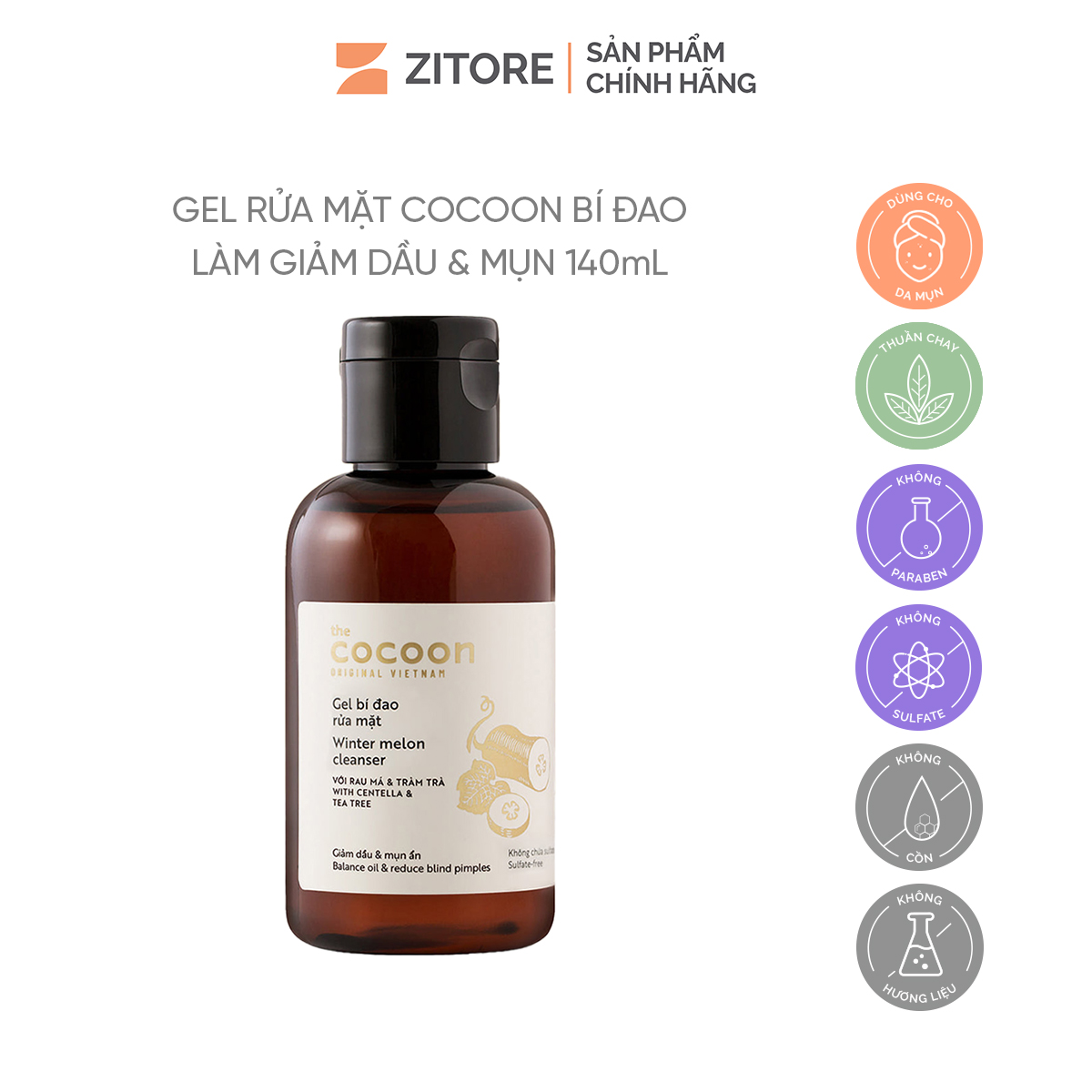 Gel Rửa Mặt COCOON Bí Đao Làm Giảm Dầu & Mụn 140ml - Winter Melon Cleanser - Sản Phẩm Chính Hãng Tại Zitore